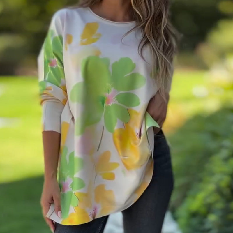 Women's Round Neck Loose Printed Top