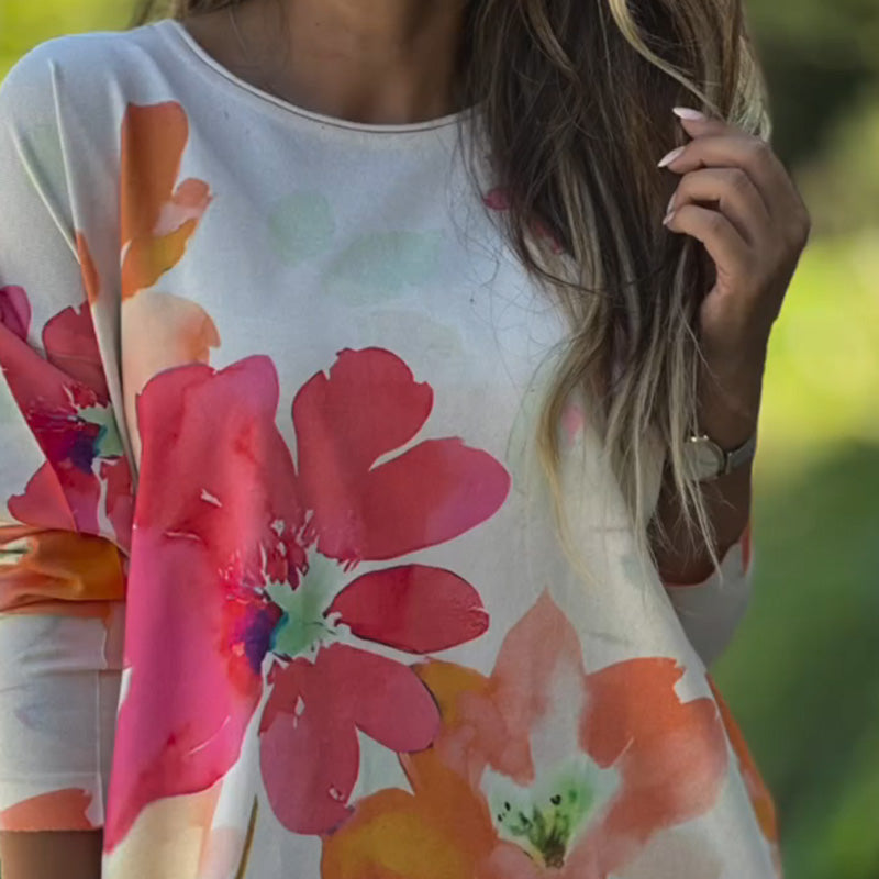 Women's Round Neck Loose Printed Top