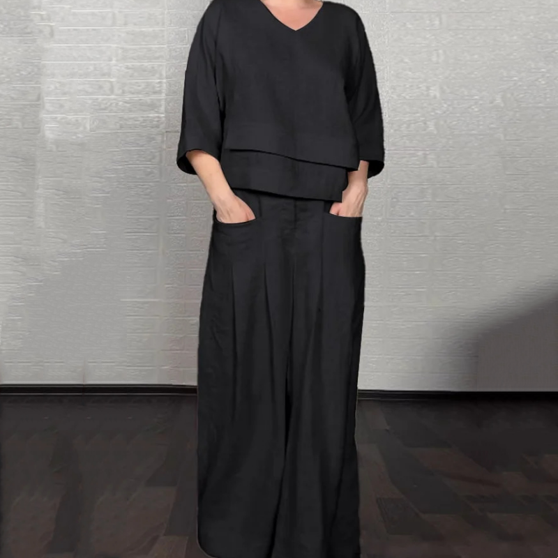 lrregular Hem Cotton Linen Short Sleeve Casual 2-Piece Set