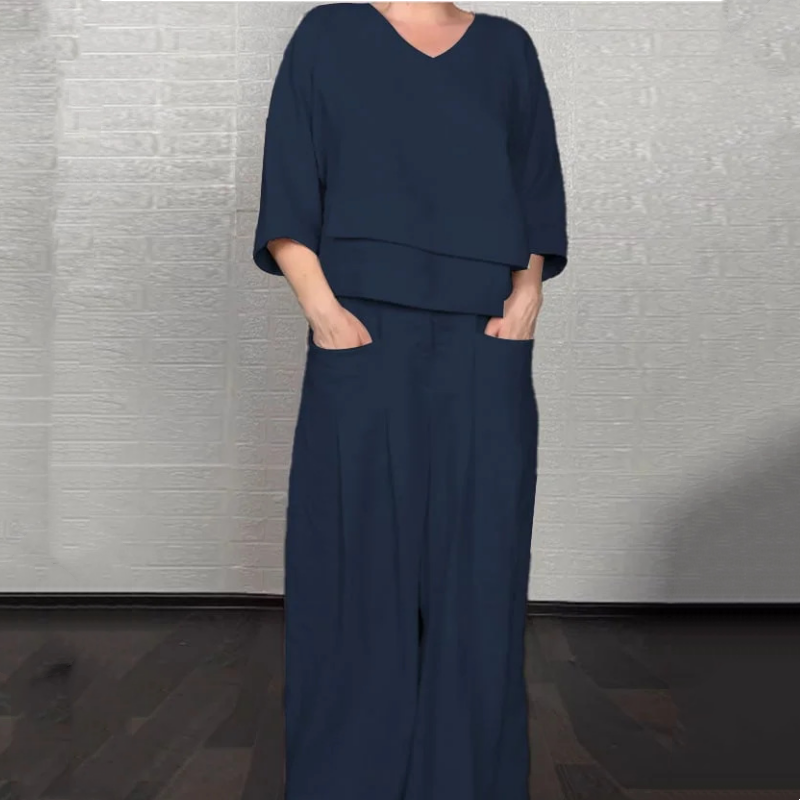 lrregular Hem Cotton Linen Short Sleeve Casual 2-Piece Set