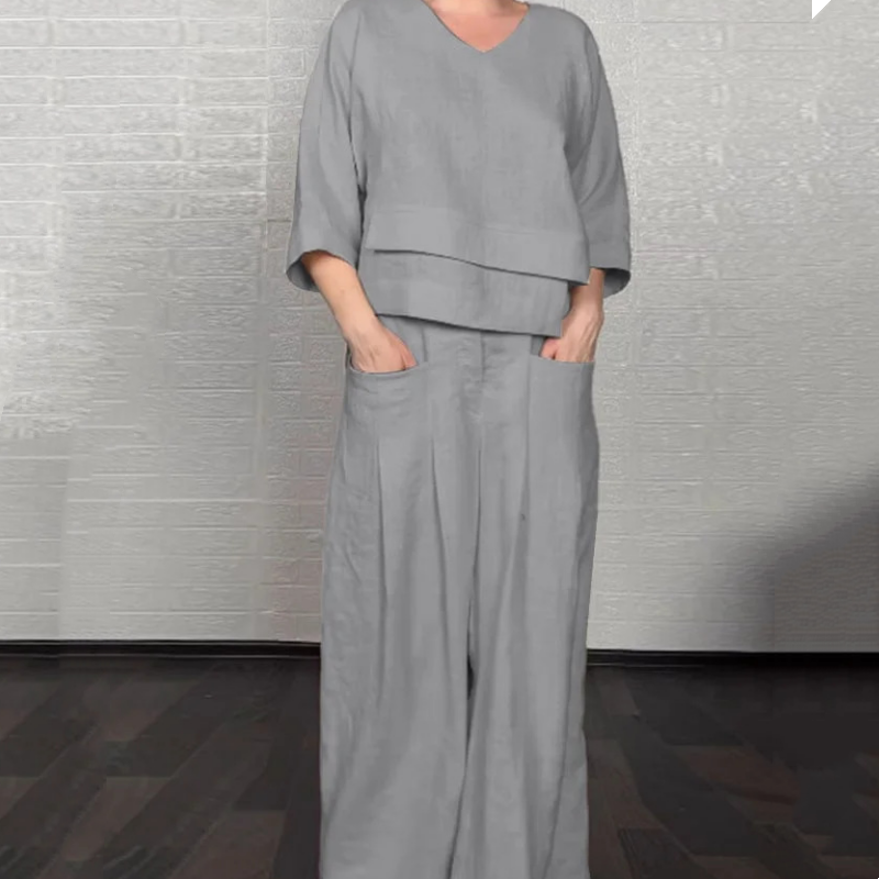 lrregular Hem Cotton Linen Short Sleeve Casual 2-Piece Set