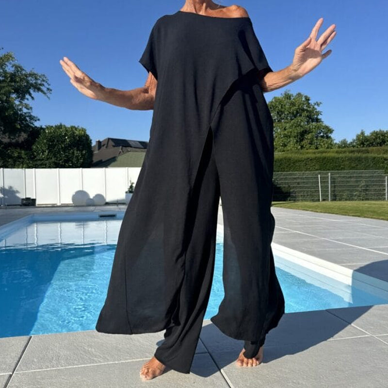 🌸Limited-time offer 50% OFF🌷Solid Color Off-Shoulder Top & Pants Set👗