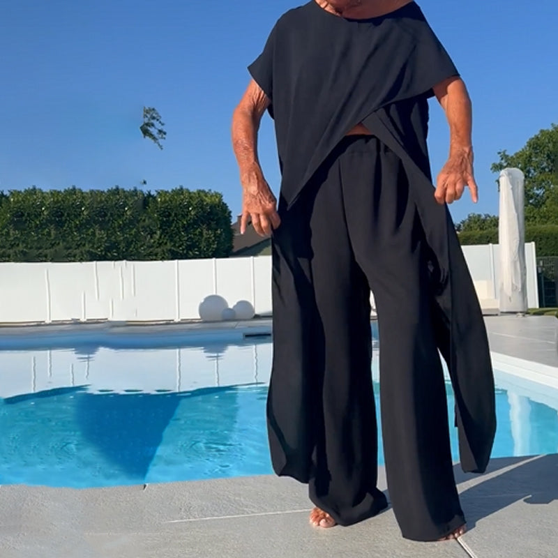 🌸Limited-time offer 50% OFF🌷Solid Color Off-Shoulder Top & Pants Set👗