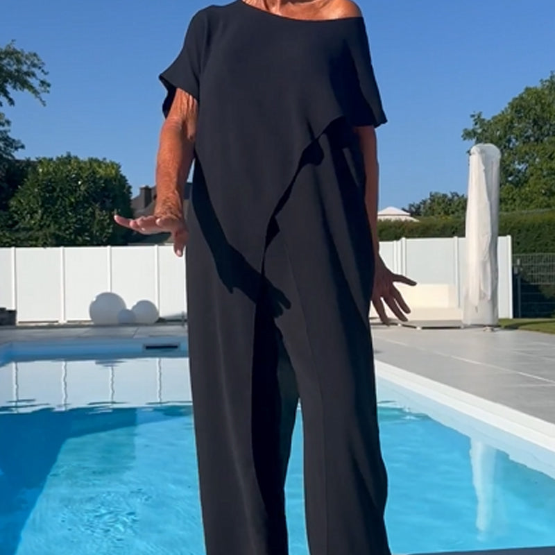 🌸Limited-time offer 50% OFF🌷Solid Color Off-Shoulder Top & Pants Set👗