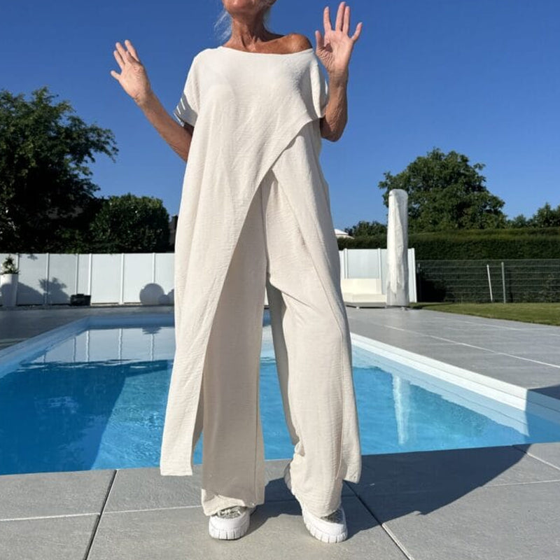 🌸Limited-time offer 50% OFF🌷Solid Color Off-Shoulder Top & Pants Set👗
