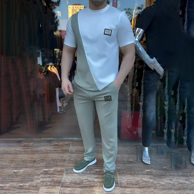 🔥 Trending This Summer! 💁‍♀️ Men's Casual Crew Neck Top and Pants Set
