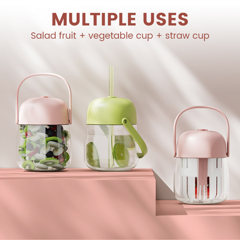 Portable Chilling & Draining Salad Cup with Lid and Handles