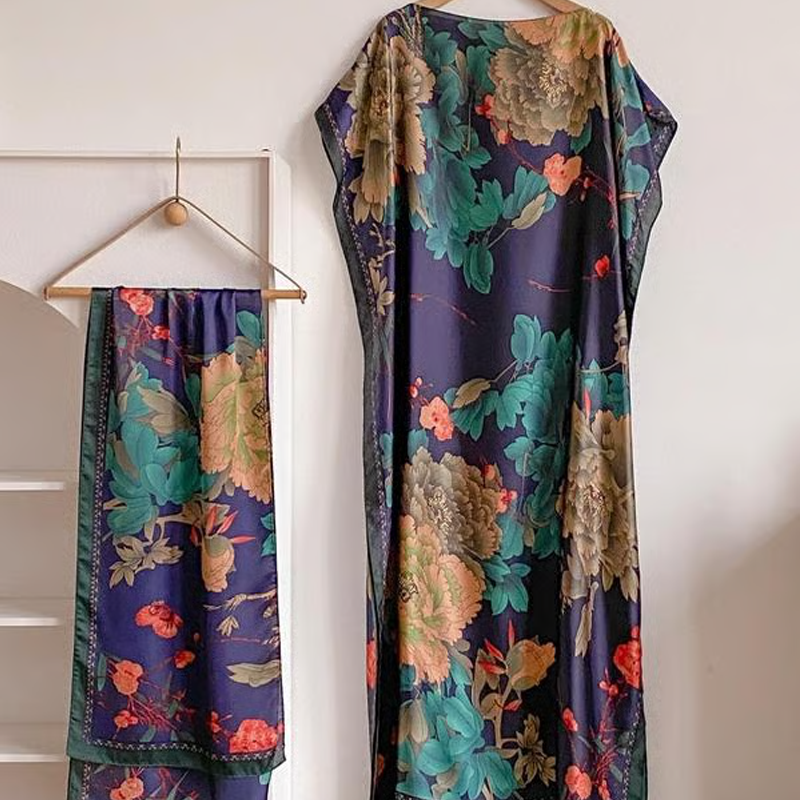 Women's Printed Shawl & Maxi Dress Set