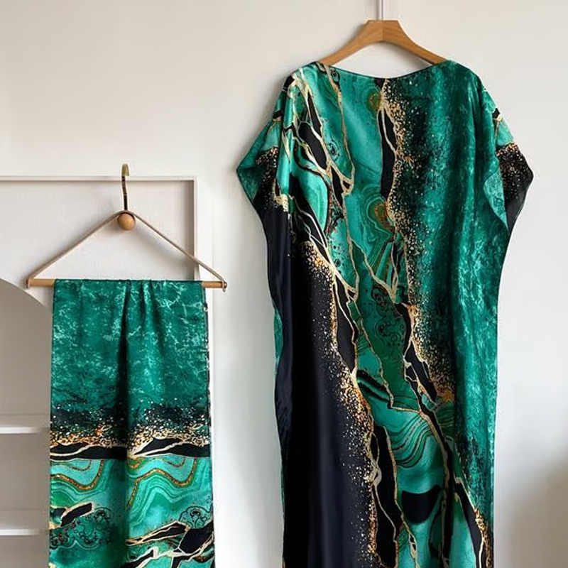 Women's Printed Shawl & Maxi Dress Set