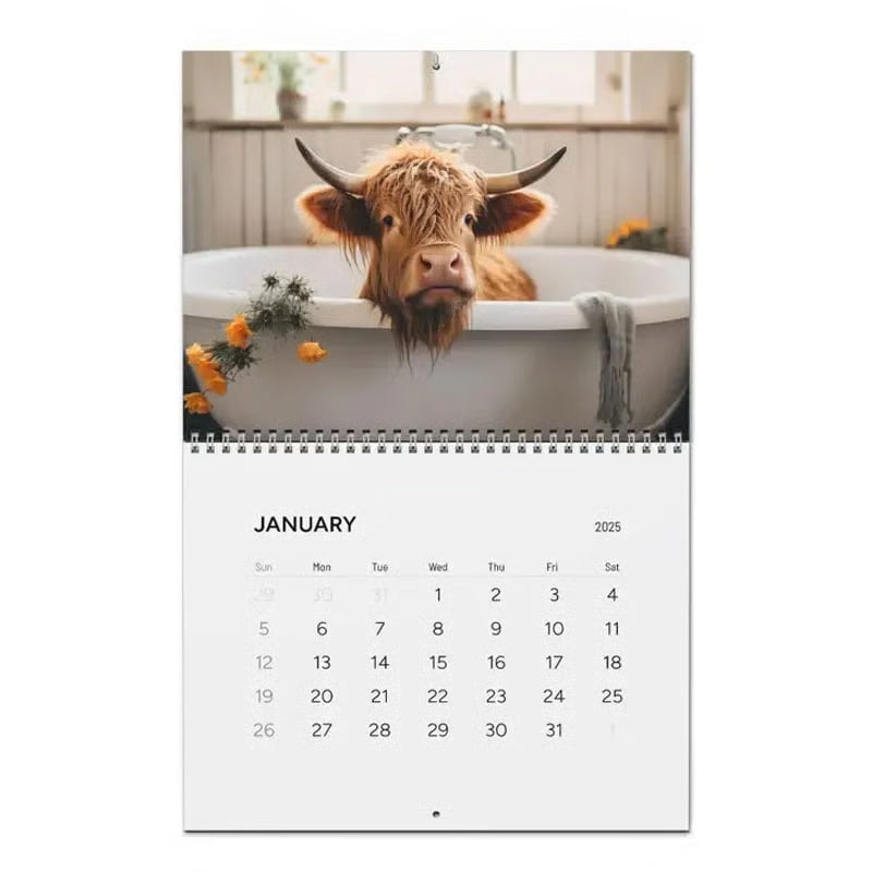 2026 Highland Cow Wall Calendar