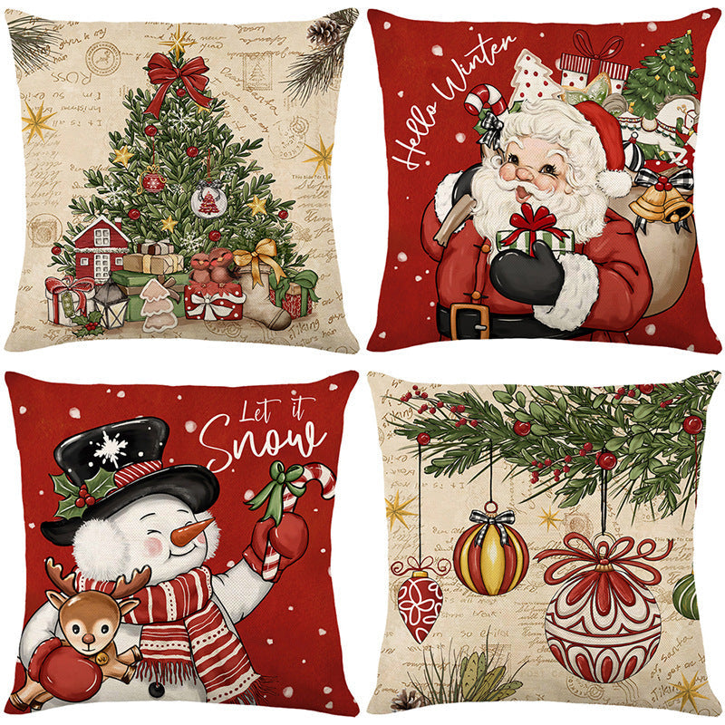 Cute Christmas Print Pillow Cover