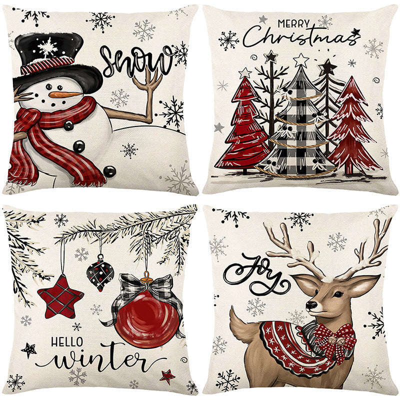 Cute Christmas Print Pillow Cover