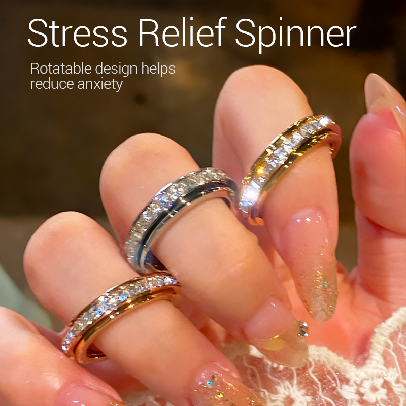 💖Titanium Steel Rotatable Spinner Ring with Zirconia