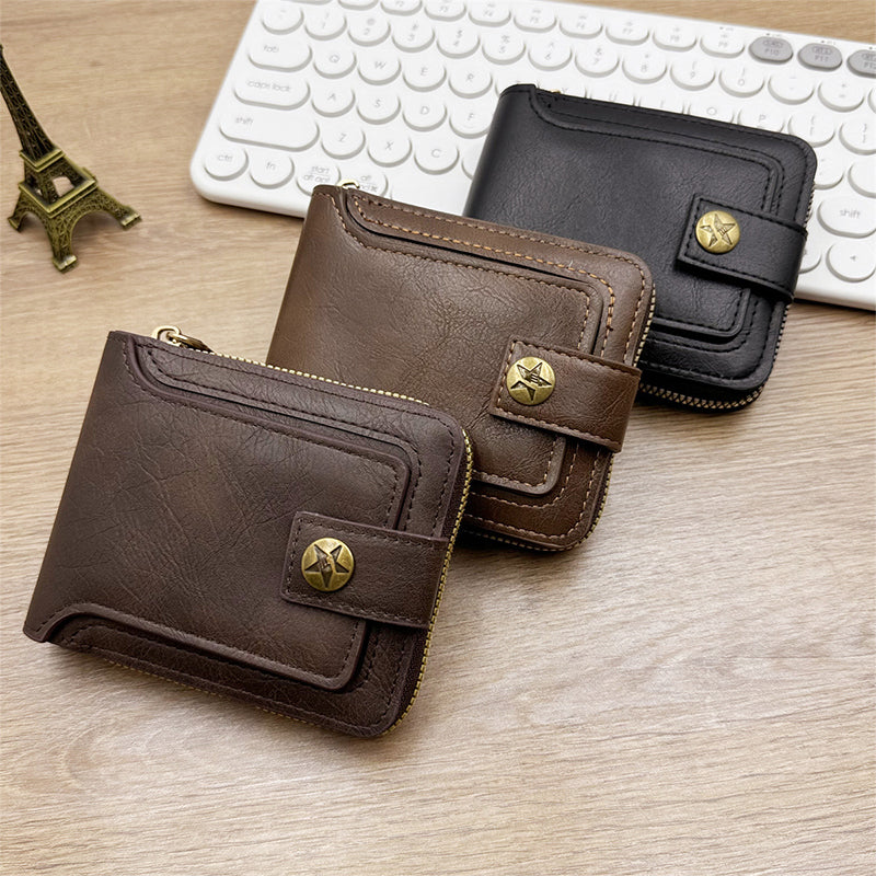 👝 50% OFF NOW! 🎁 Men's Vintage Zipper Wallet - Genuine Leather & RFID Protection, Stylish and Secure Everyday Carry ✨