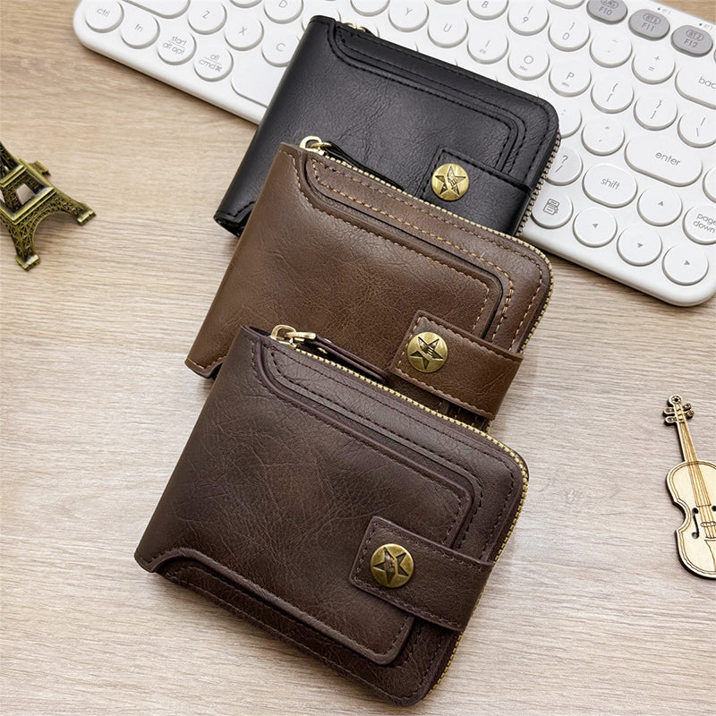 👝 50% OFF NOW! 🎁 Men's Vintage Zipper Wallet - Genuine Leather & RFID Protection, Stylish and Secure Everyday Carry ✨
