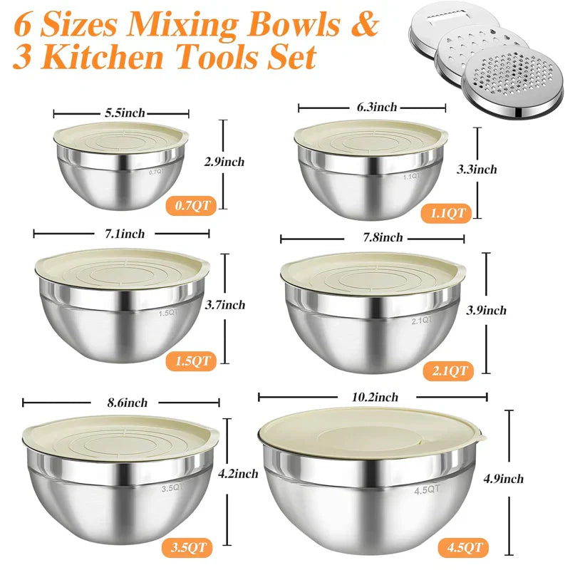 🔥 Special sale 50% off 🔥 6 stainless steel bowls with 3 grater accessories