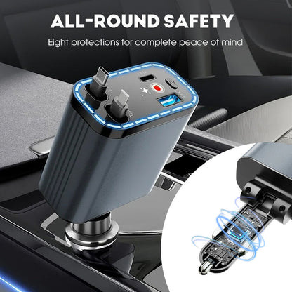 Ultra-Fast Car Charger With Retractable Cables & Starlight Ambience