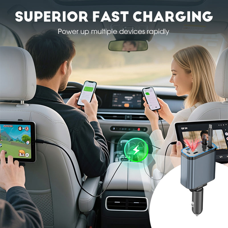 Ultra-Fast Car Charger With Retractable Cables & Starlight Ambience