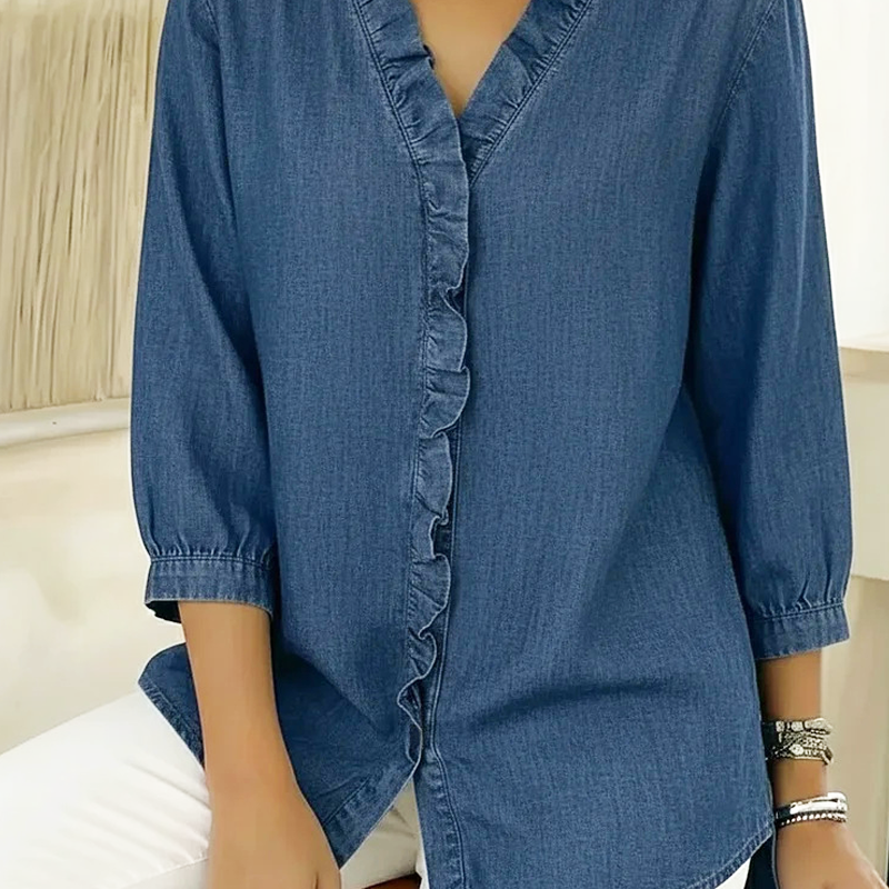 📢2026 Hot Sale 50% off⏰ Women's Casual Ruffle V-Neck Shirt | Soft, Breathable & Flattering High-Low Hem ✨