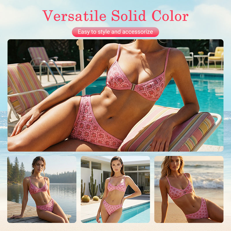 Boho Tile Print Backless Bikini Swimwear
