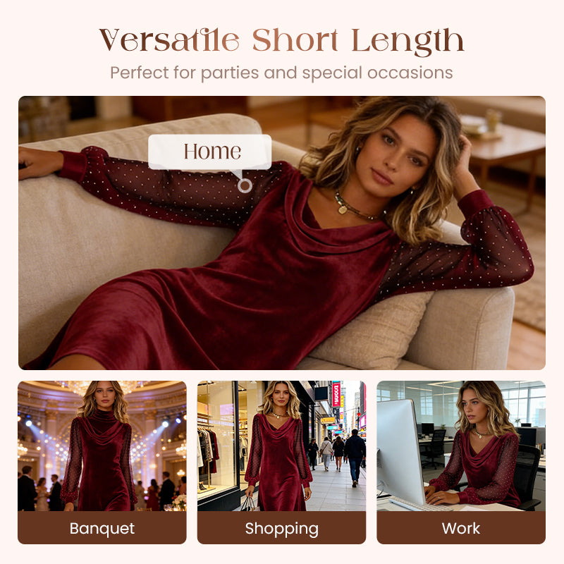 Women’s Elegant Cowl Neck Knee-Length Sheath Dress
