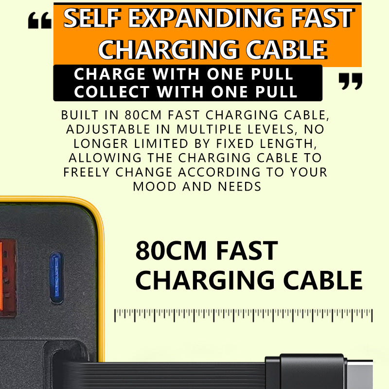 🔌50% OFF NOW! 65W Fast Charging Phone Charger Block with Retractable 80cm Type‑C Cable‑3‑Port Multi‑Device Wall Charger, Safe Quick Charge for Phones, Tablets & Laptops