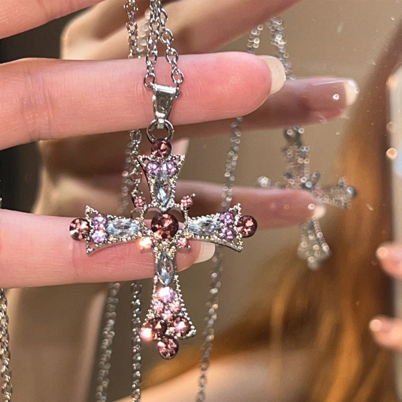 Gothic Rhinestone Cross Necklace