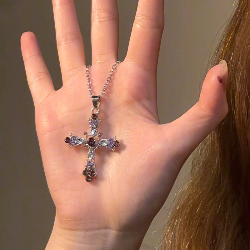 Gothic Rhinestone Cross Necklace