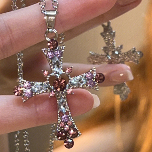 Gothic Rhinestone Cross Necklace