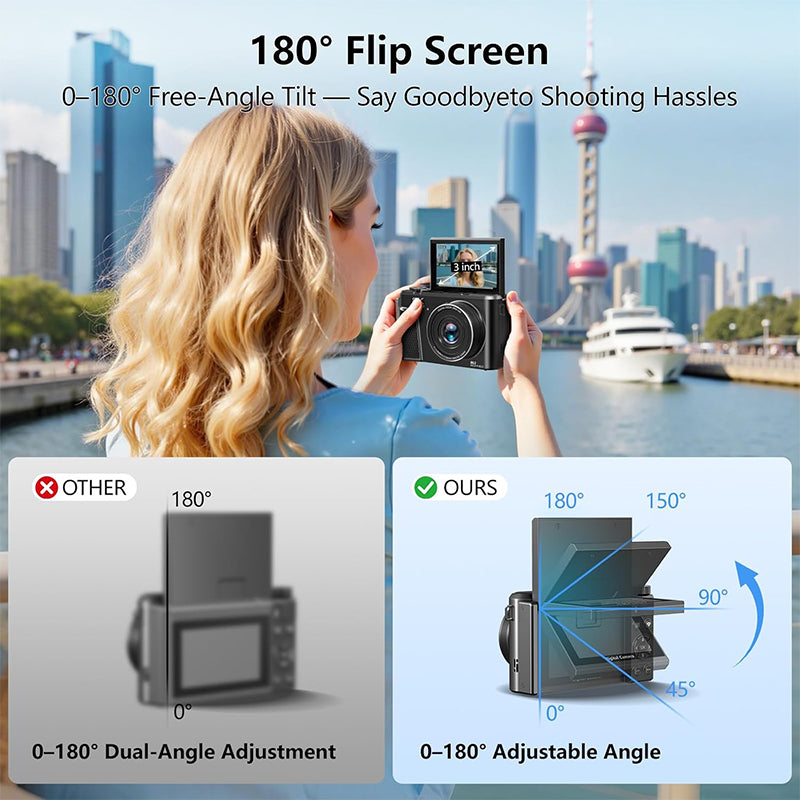 8K digital camera with 88-megapixel sensor and 3-inch flip screen with 180-degree swivel range