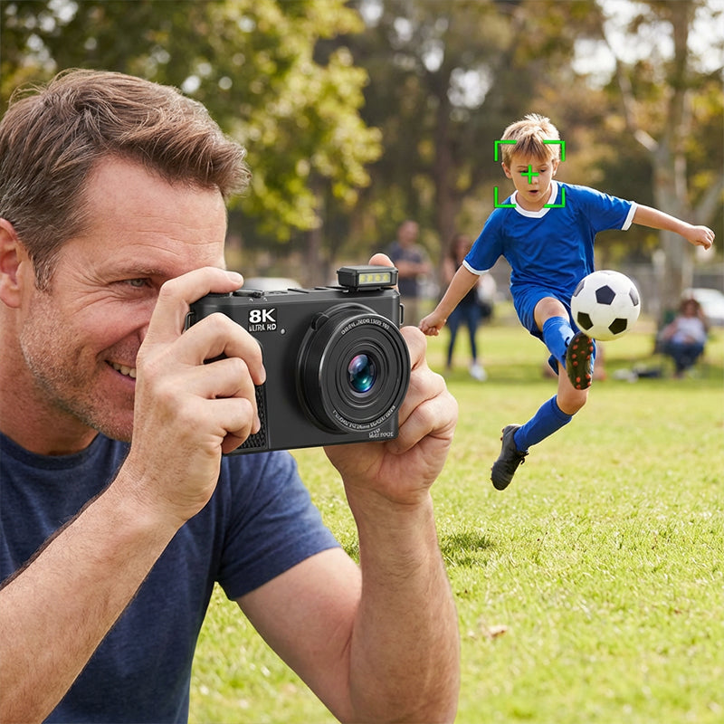 8K digital camera with 88-megapixel sensor and 3-inch flip screen with 180-degree swivel range