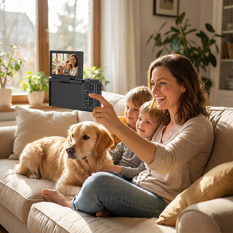 8K digital camera with 88-megapixel sensor and 3-inch flip screen with 180-degree swivel range