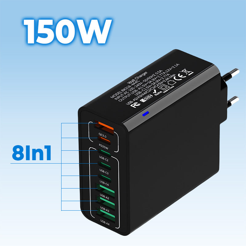 💎 50% OFF! 💎 Multi-Port 150W Fast Charging Hub – 8 USB Ports, Smart Chip Protection & Universal Plug Options – One Hub, All Your Devices ⚡🔌✨