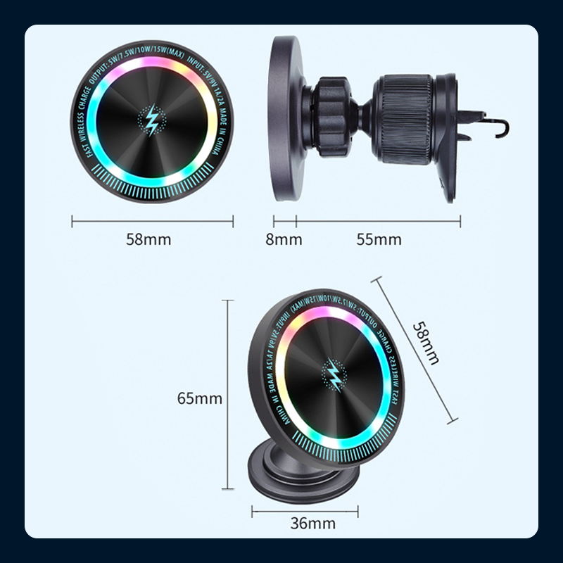 RGB Magnetic Wireless Car Charger Mount