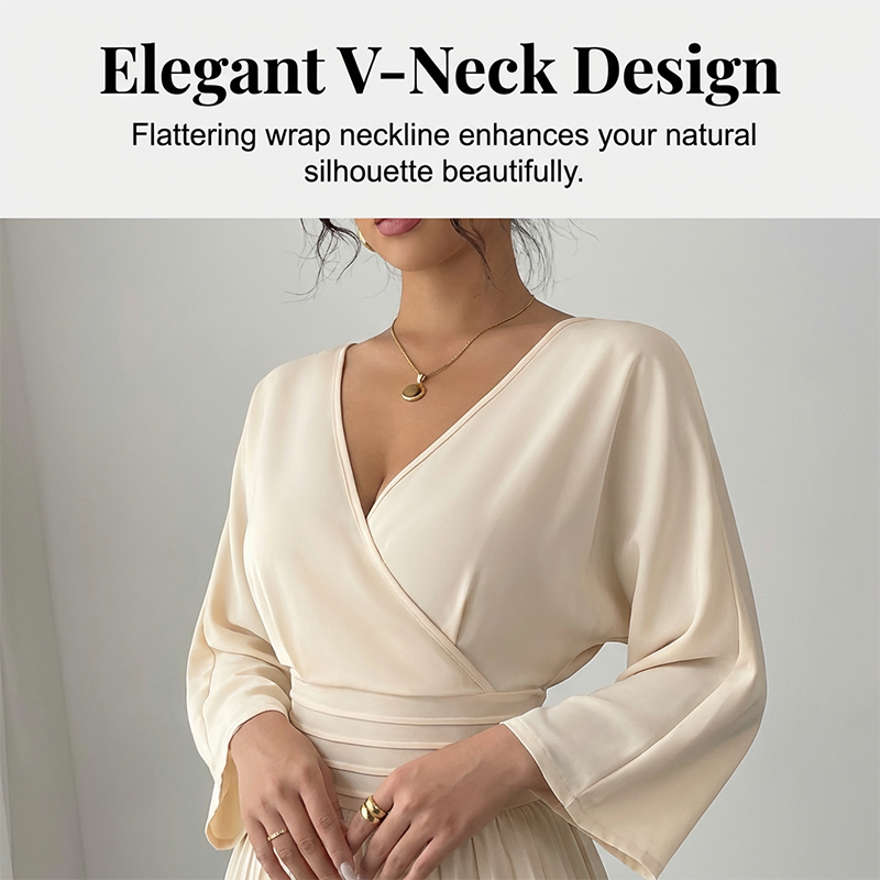 🔥40% OFF🔥Elegant V-Neck Pleated Wide-Leg Jumpsuit