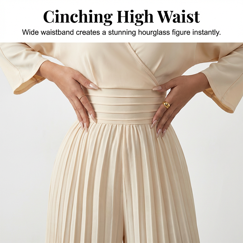 🔥40% OFF🔥Elegant V-Neck Pleated Wide-Leg Jumpsuit