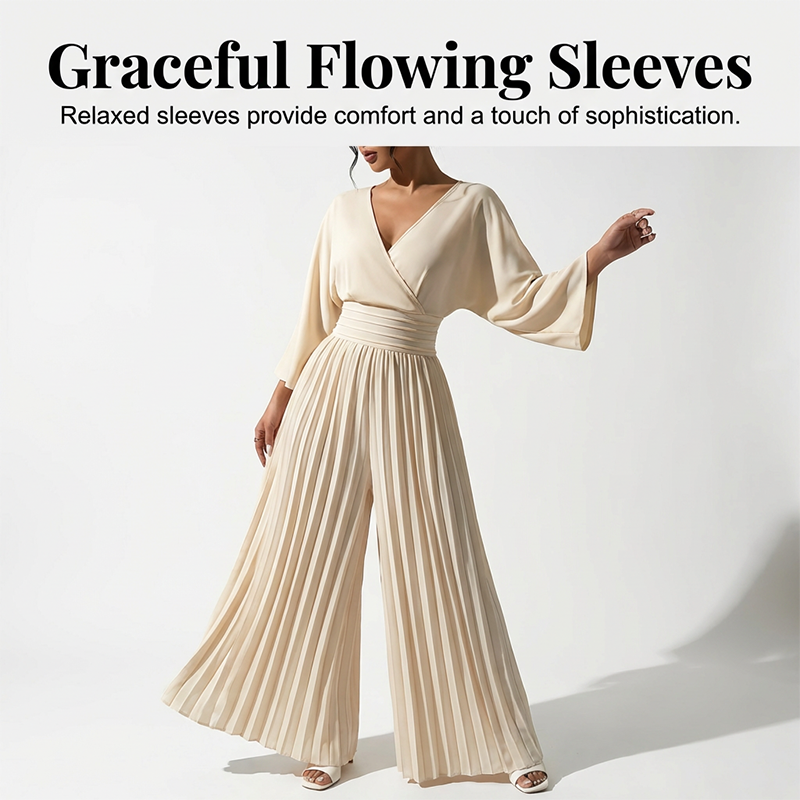 🔥40% OFF🔥Elegant V-Neck Pleated Wide-Leg Jumpsuit