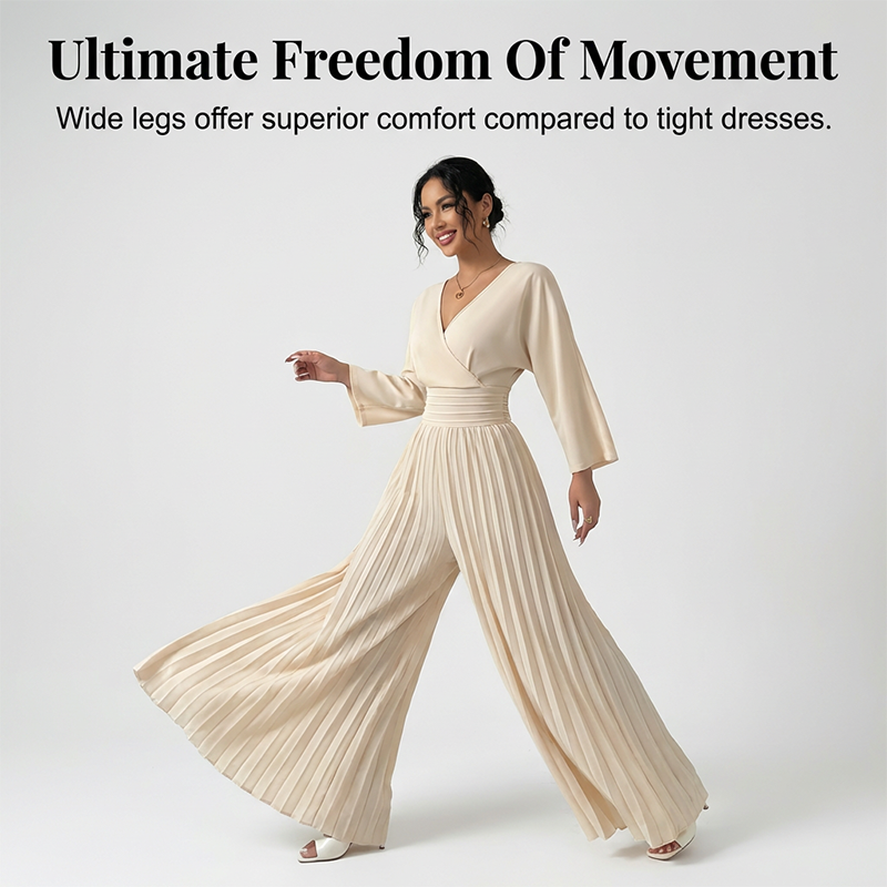 🔥40% OFF🔥Elegant V-Neck Pleated Wide-Leg Jumpsuit