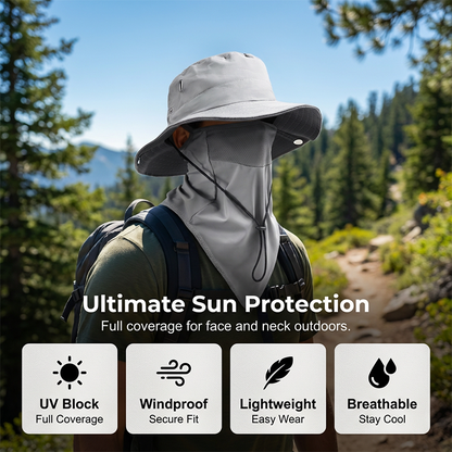 🥳2026 HOT SALE🥳💞50K+ SOLD!🧢🌬️ 50% OFF! Breathable Fisherman Hat with Detachable Mask – 2-in-1 design, ice silk fabric keeps you cool. Wide brim & neck flap for 360° sun protection. Adjustable chin strap, wind-resistant. 🛡️✨