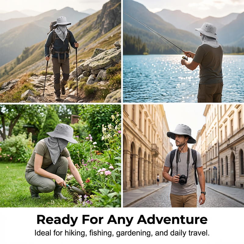 🥳2026 HOT SALE🥳💞50K+ SOLD!🧢🌬️ 50% OFF! Breathable Fisherman Hat with Detachable Mask – 2-in-1 design, ice silk fabric keeps you cool. Wide brim & neck flap for 360° sun protection. Adjustable chin strap, wind-resistant. 🛡️✨