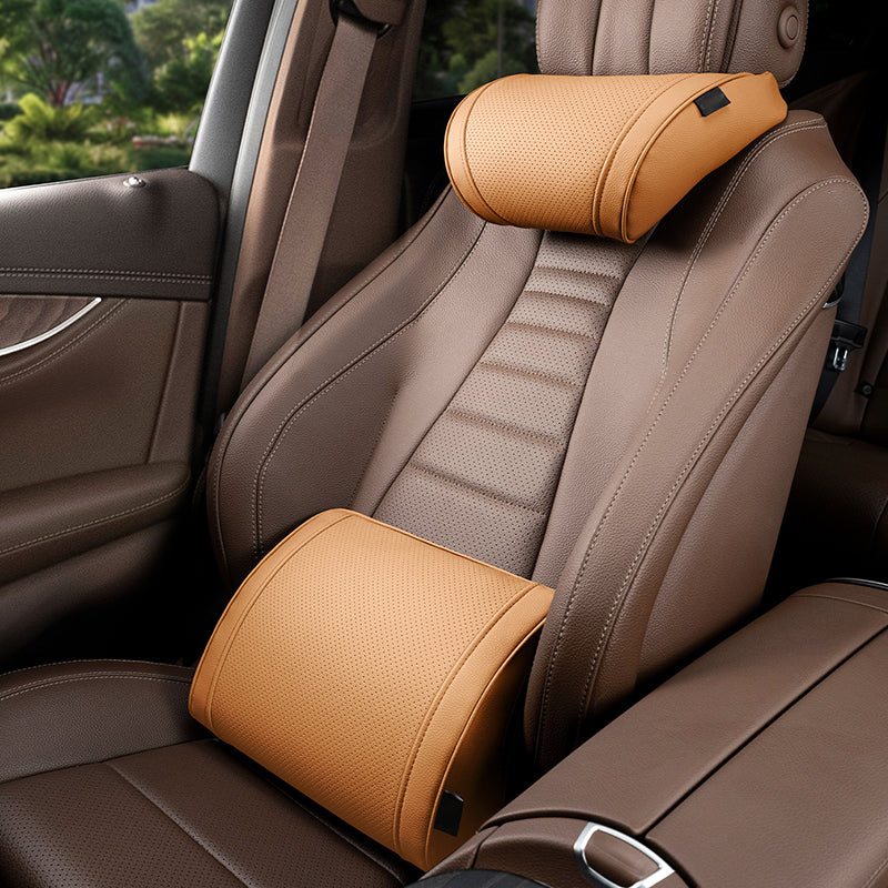 Ergonomic headrest and lumbar support set for car seats