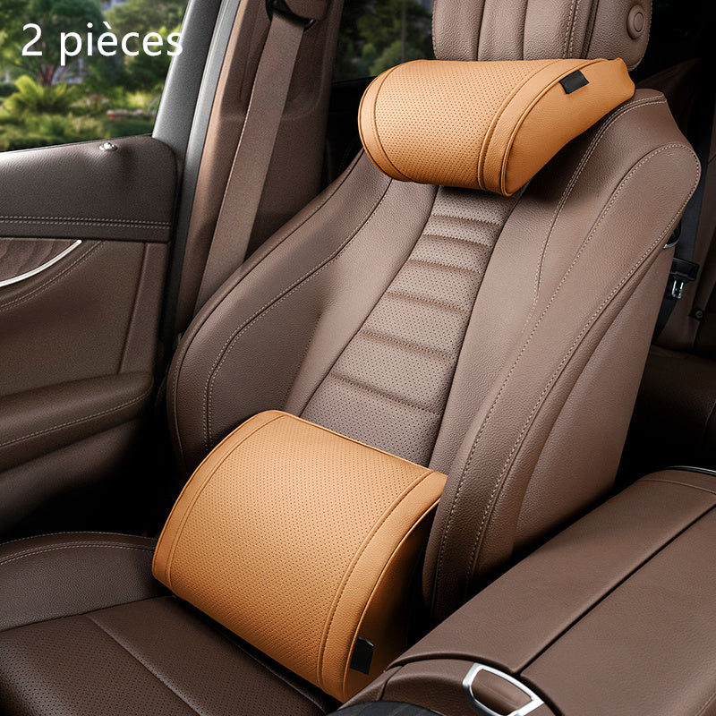 Ergonomic headrest and lumbar support set for car seats