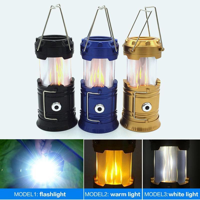 🥳2026 TOP PICK🥳 LED Flame Camping Lantern – 3-in-1 Lantern & Flashlight, Flickering Flame Mode – Retractable, Portable – Solar & USB Rechargeable! 🔦💨