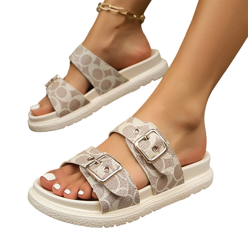 Women's Double Buckle Platform Slide Sandals