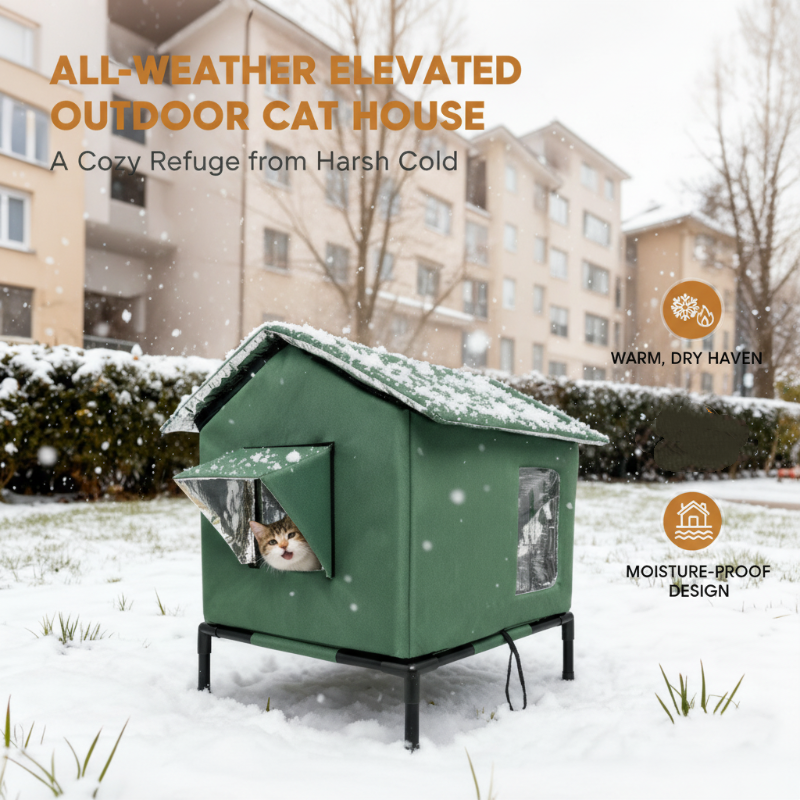 🏠 LIMITED-TIME 49% OFF! 🐈 All-Weather Elevated Outdoor Cat House – Waterproof, Insulated, Foldable 🌧️