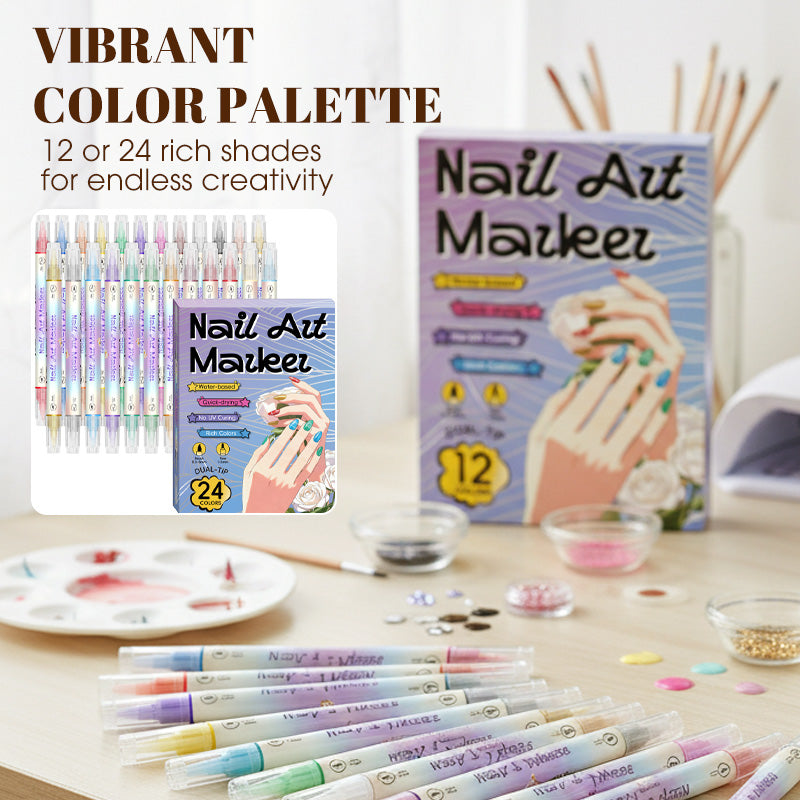 🎨50% OFF💞✨Dual-Tip Nail Art Marker Pen Set Quick‑dry, no UV lamp. Fine & brush tips. 12/24 vibrant colors. Easy DIY at home. No smudges, just art! 💅🖌️