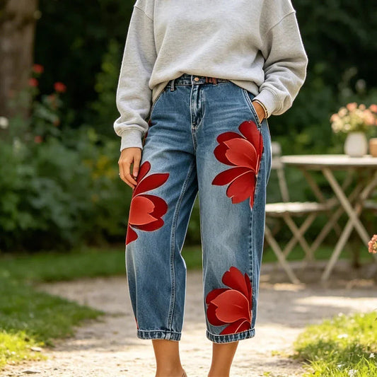 🎁2026 New Arrivals 50% OFF💥Artistic Flower Wide-Leg Jeans for Women
