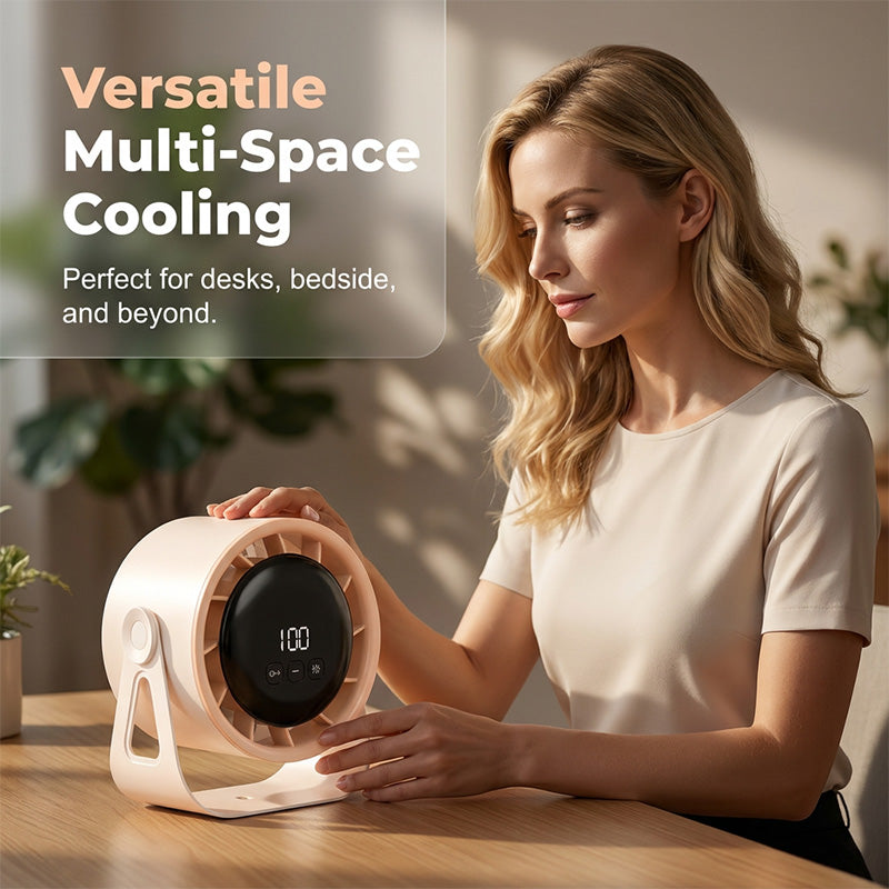 100-Speed Turbo Desk Fan – Ultra-Quiet Rechargeable Cooling, Smart Digital Display, Portable Vortex Air Circulator for Bedroom, Office & Home