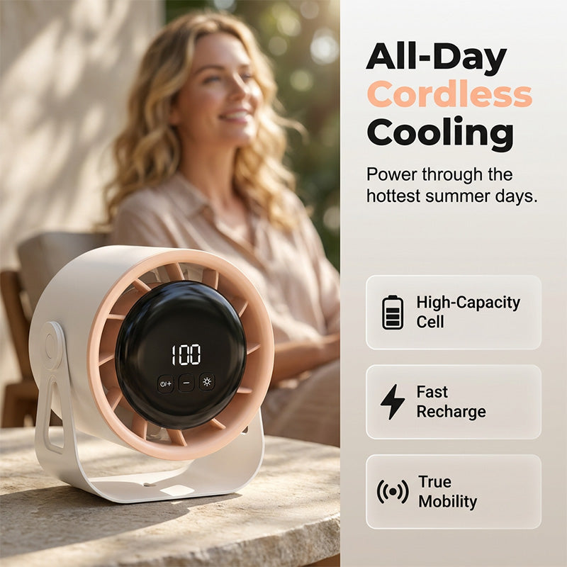100-Speed Turbo Desk Fan – Ultra-Quiet Rechargeable Cooling, Smart Digital Display, Portable Vortex Air Circulator for Bedroom, Office & Home