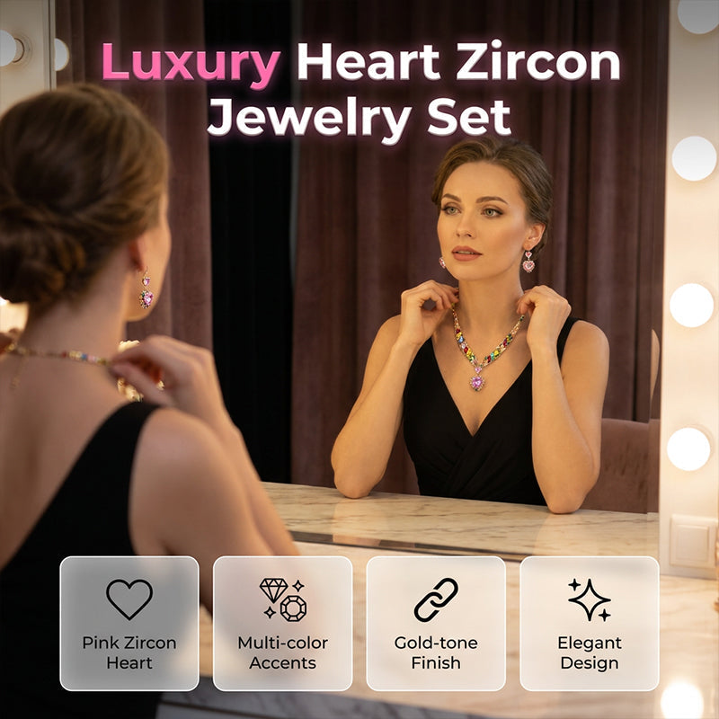 💎 49% OFF! ✨ Sparkling Heart Jewelry Set – Necklace & Earrings, Elegant, Lightweight 💖